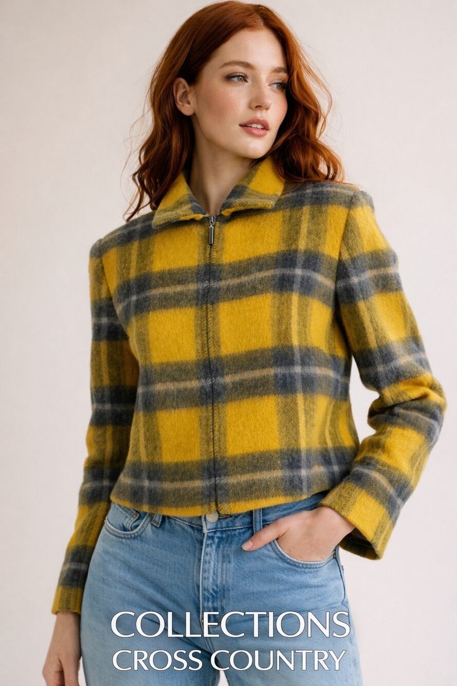 Collections Cross Country yellow Plaid Wool Mohaur Jacket Cropped Zip Front 12